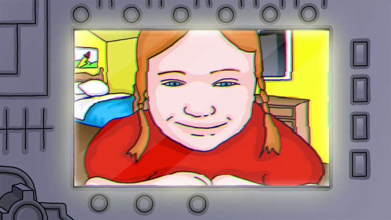 still of space man dad contacting his daughter taken from the short animation a Story From Space 