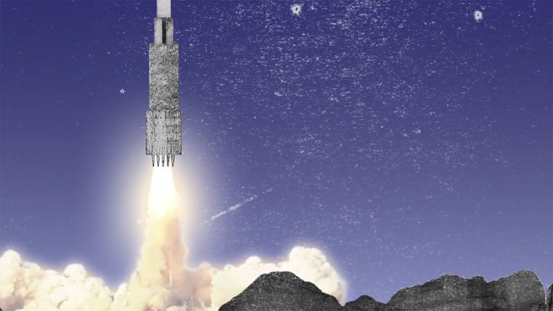 still of apollo 11 taking off taken from the short animation a Story From Space 